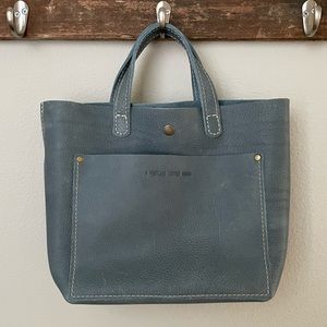 Portland Leather Mini Crossbody Tote in Light Blue Pebbled Leather